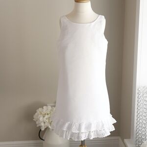 Ralph Lauren Girls Size 10 White Shift Dress Eyelet Ruffle Hem Party Vacation